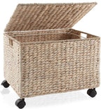 Casafield Rolling Filing Cabinet, Whitewash - Water Hyacinth File Organizer with Lid and Locking Wheels, Home Office Storage for Hanging Folders