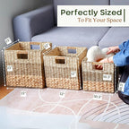 13x13x13 Storage Cube Bins Wicker Storage Basket for Cube Shelf, Natural Foldable Square Baskets for Storage, Large Woven Cube Storage Bin with Handle, Baskets for Pantry, Bedroom Set of 4