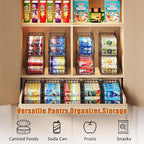 Sonyabecca 4-Pack Stackable Canned Food Organizer with Handles for Kitchen, Soda Can Organizer for Pantry Shelves, Wire Cabinet Shelf for Can Storage, Foldable Soda Dispenser, Patent Pending, Black