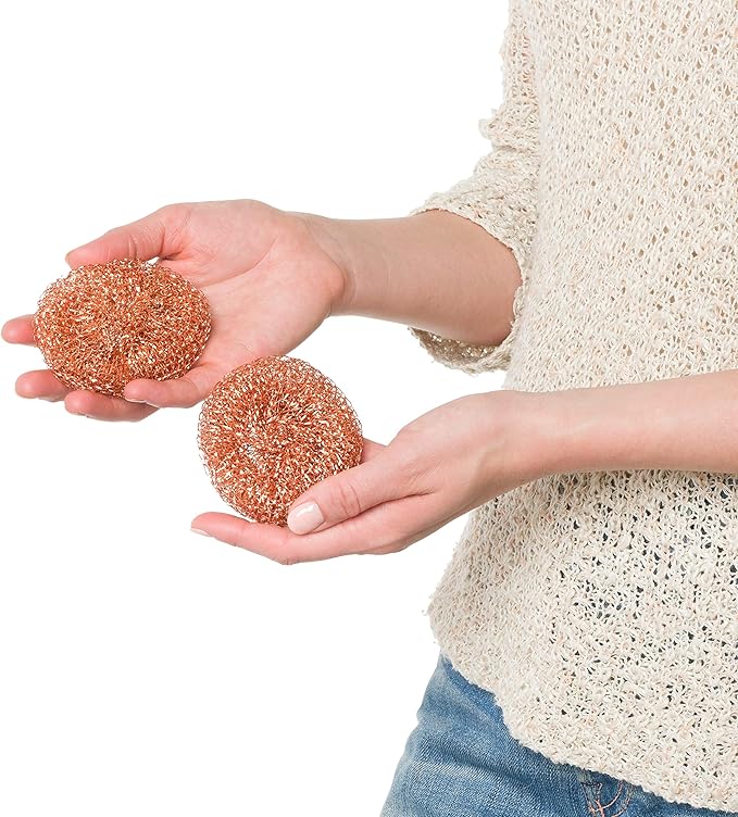 Redecker Real Copper Pot Scrubbers – Double-Layer Copper Scouring Pads for Pots, Pans, Dishes & More – Gentle, Scratch-Free Cleaning – Durable Copper Sponge Scrubber, Set of 2