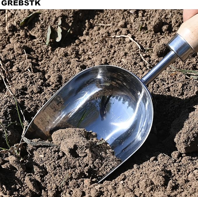 GREBSTK 13.2IN Hand Large Capacity Stainless Steel Ice Scoop Soil Shovel Stainless Steel Gardening Trowel for Ice Machines, Buckets, Dog Food, Flour, and Canisters – Ideal for Bar, Garden, Parties