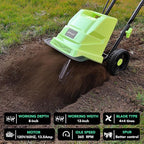 12 Inch Small Electric Corded Garden Tiller Cultivator 13.5 AMP Power Rototiller for Gardening with Adjustable Wheels