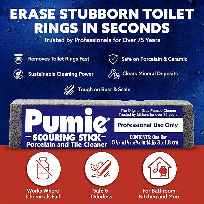 PUMIE Heavy Duty Scouring Sticks, by United States Pumice Co, Cleans Porcelain, Ceramic Tile, Concrete Masonry and Iron, Institutional Pack of 24 Bars