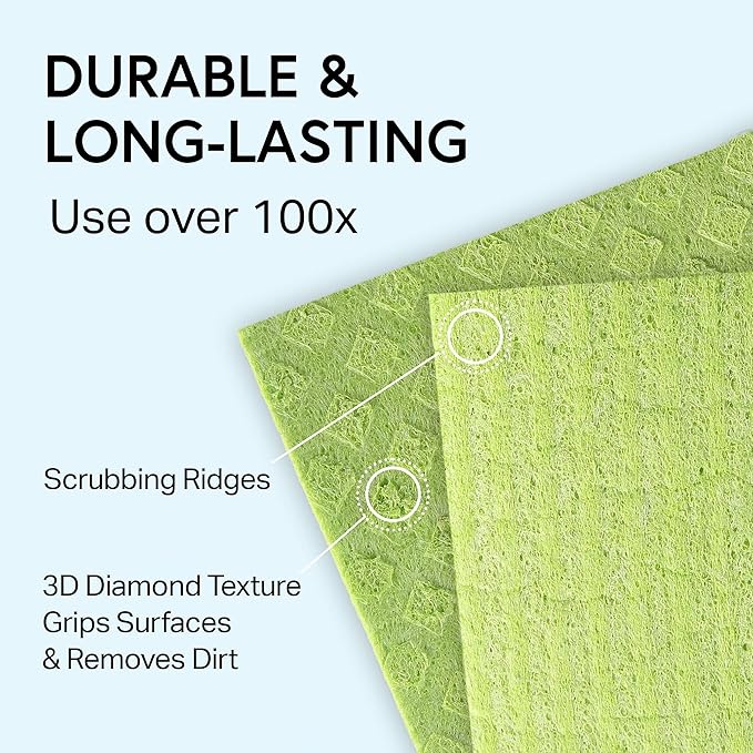 Swedish Wholesale Dishcloths Reusable 8" x 7" Sponge Cloths, Bulk 10 Pack of High Absorbent Cellulose Dish & Kitchen Cleaning Hand Towels, Wring to Dry & Machine Wash, Odor Resistant, Orange