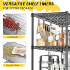 3-Tier Storage Shelves 795LBS Metal Shelving Unit, Adjustable Wire Rack Small Shelf Organizer with Shelf Liners for Kitchen Pantry Office Closet Garage 24" W x 14" D x 30.5" H Black