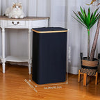 iEGrow 75L Slim Laundry Hamper, Narrow Laundry Basket with Lid,Foldable Clothes Hamper with Bamboo Handles,Hamper Basket with Removable Inner Bag for Laundry Room Bedroom College Dorm,19.8 Gals Black