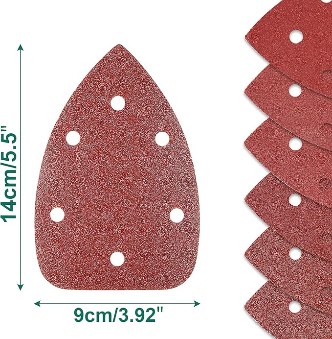 60PCS Triangular Sander Sandpaper, HYCHIKA Detail Sander Sandpaper Assorted 60/80/100/120/180/240 Grits with 6 Holes for Wood Sanding, Fit 3.92inch Qscillating Multi Tool Sander Machine