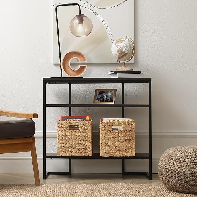 Casafield 10.5" x 10.5" Water Hyacinth Storage Baskets, Natural - Set of 2 Collapsible Cube Organizers, Woven Bins for Bathroom, Bedroom, Laundry, Pantry, Shelves