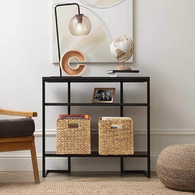 Casafield 10.5" x 10.5" Water Hyacinth Storage Baskets, Natural - Set of 4 Collapsible Cube Organizers, Woven Bins for Bathroom, Bedroom, Laundry, Pantry, Shelves