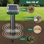 Solar Powered Mole Repellent, 4 Pack Ultrasonic Gopher Vole Deterrent Outdoor - Waterproof Sonic Spikes for Lawn, Garden & Yard - Repels Rats Squirrels Skunks Chipmunks Groundhogs Snakes & Rodents