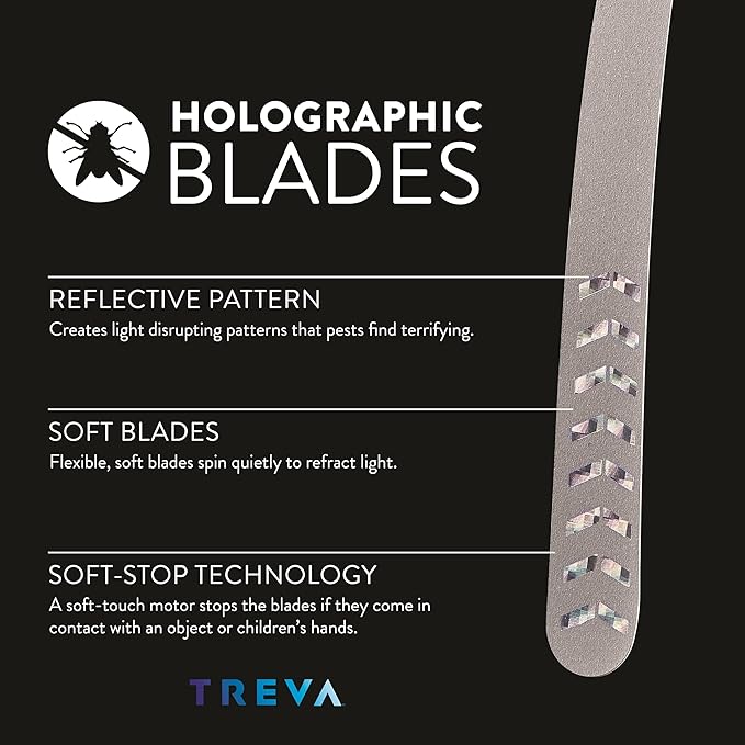 Treva Rechargeable Bug Fan Fly Deterrent with Holographic Blades to Clear Bugs, Mosquitoes, and Flies