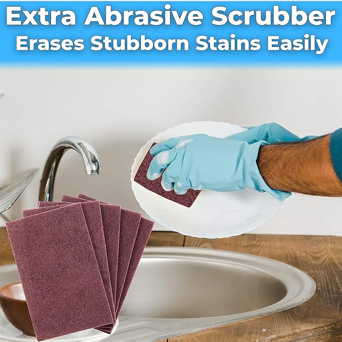 Heavy Duty XL Red Scouring Pads. 6x9 in 20 Pack of Scrubber Tools for Cleaning Stainless Steel Pots, Pans, Grills and Griddles. Extra Large Pad for Outdoor Use on Railings and Tiles.