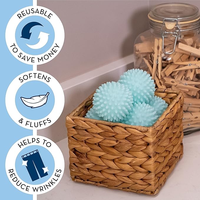 Reusable Laundry Dryer Balls, Plastic Anti-Static Fabric Softener, Reduces Wrinkles, Sustainable Cleaning Supplies, Essential Washing & Drying Aid for Soft, 6 Pack, 2.36 in (Sky Blue/Purple)