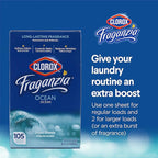 Clorox Fraganzia Fabric Softener Dryer Sheets, Wrinkle Reducing and Anti Static Laundry Dryer Sheets for Great Smelling Clothes, Softens Fabrics, Fresh Ocean Scent, 105 Count