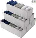 MURRI&MURRDI Mini Foldable Clothes Drawer Organizer 6 Pcs, Narrow Fabric Drawer Organizer for Nursery, Small Dresser Storage Bins for Clothing Sock Underwear Bra Belt Tie Scarves, Gray