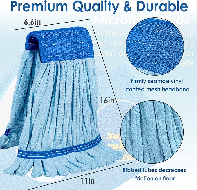 4 Pack - Large Microfiber Tube Mop 400GSM - Heavy Duty Industrial Wet Mop Head Refill,Commercial, Thick Fiber, Replacement Heads, Extra Absorbent