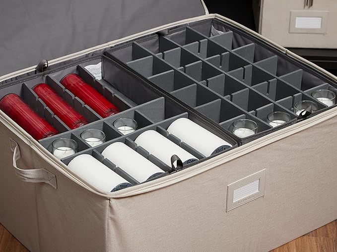 Covermates Keepsakes - Adjustable Zip-Top Storage Box - Configurable FlexGrid Compartments - Heavy Duty Polyester- Reinforced Handles - Stackable Design - Indoor Storage, Beige Heather