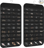 2 Pack Hanging Jewelry Organizer 80-Pocket Dual-sided Jewelry Storage for Earring Necklace Bracelet Ring Travel Holder, Black