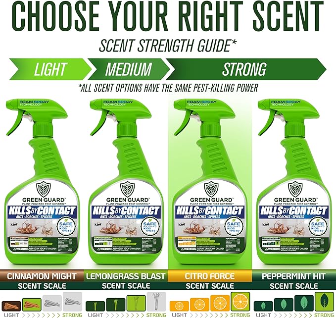 Green Guard Pest Control Spray - Indoor & Outdoor Killer of Ants, Roaches, Spiders & Other Crawling Insects, Safe Around Children & Pets, Plant-Based, Pleasant Scent (Citro Force, 16oz)
