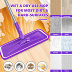 Microfiber Mops for Floor Cleaning - BPAWA Flat Floor Mop with 4 Reusable Washable Pads fit for Swiffer Powermop Kitchen Wet Dry Dust Mop for Hardwood Laminate Wood Tile Ceramic Vinyl Wall Floors