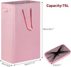 efluky Slim Laundry Basket, Narrow Laundry Hamper with Handles, Collapsible Dirty Clothes Hamper, Tall Laundry Bin for Laundry Room, Dorm and Bedroom, 19.8 Gallon (75L) Pink