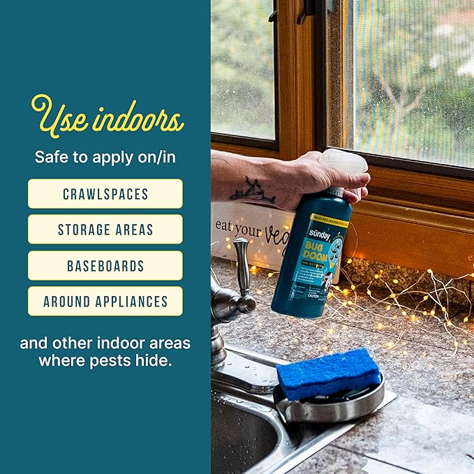 Sunday Bug Doom Home Insect Barrier Spray - Indoor Insect Spray with Botanically Derived Pyrethrin - Kills Ants, Spiders, Cockroaches & More - 16 Fl Oz