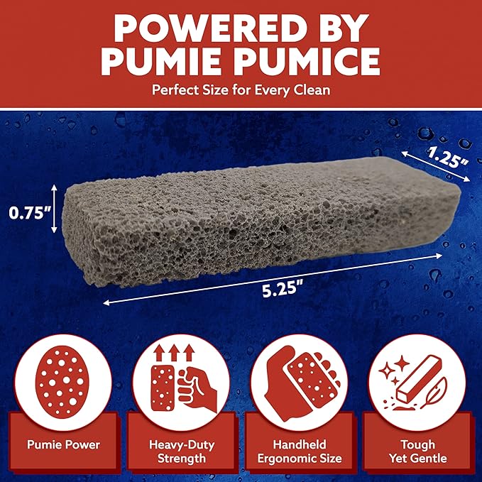 PUMIE 3 Pack Pumice Scouring Stick, HDW Heavy Duty Pumice Stone for Toilet Cleaning, Ovens, Pools, Tubs, Scouring Stick for Stains, Hard Water Rings and Rust