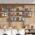 Sonyabecca 5-Tier Hanging Laundry Basket Organizer: Foldable Wire Shelf Basket with 4 Large Hooks 1.65" & 360°Rotating Hooks – Space-Saving Laundry Room Organization for Wardrobe Closet, White Patent