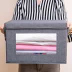 Citylife 3-Pack Collapsible Storage Bins with Lids, Linen Fabric Foldable Storage Boxes, Cube Closet Organization for Clothes, Blankets, Books, Gray