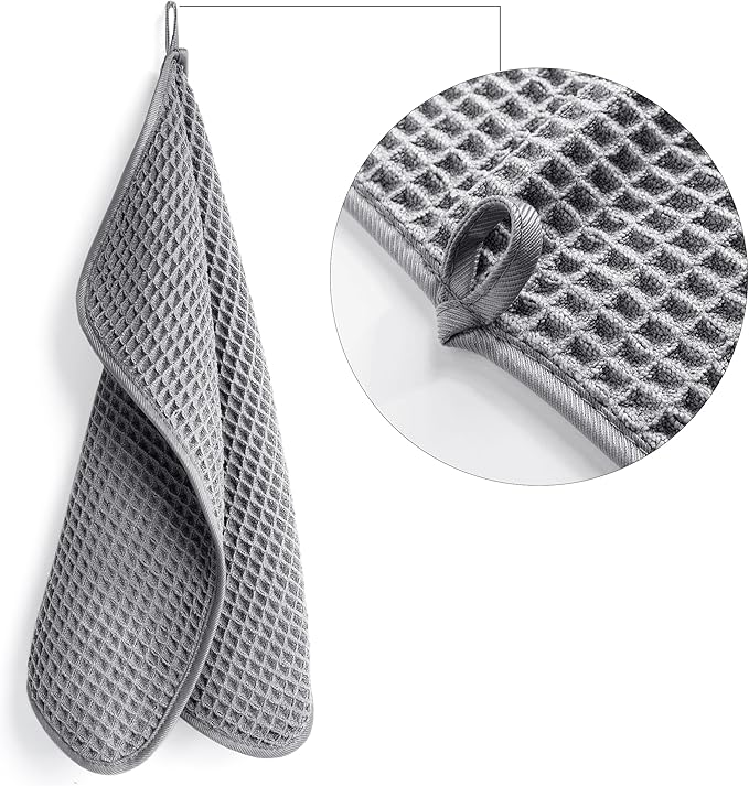 POLYTE Microfiber Lint Free Washcloth Face Towel, 13 x 13 in, 4 Pack (Waffle Weave)