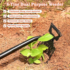 Portable Weed Removal Tool - 8-Prong Manganese Steel with Black Baked Rust-Proof Coating for Garden Lawn Farm, Non-Slip Rubber Handle