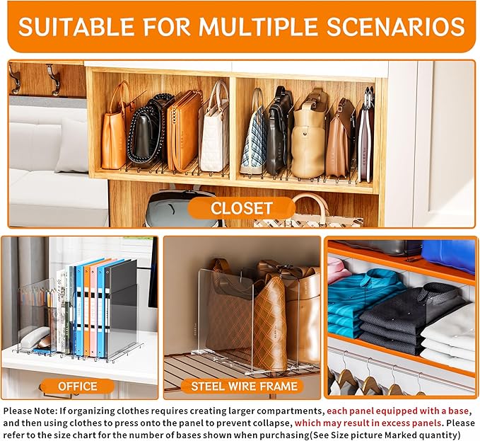 Yieach Clear Acrylic Shelf Dividers for Closet Organization,8 Pack Adjustable Bags,Clutch,Purse Organizer and Storage,Handbag Organizer for Closets,Purse Divider,8.8″ Tall Sweater,Tshirt,Towel Divider