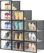 HOMIDEC Shoe Storage, 12 Pack Shoe Organizer for Closet, Shoe Boxes Clear Plastic Stackable Shoe Containers with Lids for Size 13