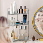 INVSSENE Corner Bathroom Countertop Organizer, Vanity Organizer Trays for Counter, Makeup Organizers, Perfume Tray, Skincare Shelf Storage Gifts for Women Girl Student (Smoky Gray 3 Tiers)