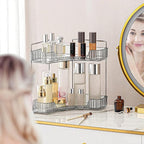 INVSSENE Corner Bathroom Countertop Organizer, 2 Tiers Vanity Trays for Counter, Makeup Organizers, Perfume Tray, Kitchen Spice Rack, Smoky Gray