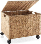 Casafield Rolling Filing Cabinet, Natural - Water Hyacinth File Organizer with Lid and Locking Wheels, Home Office Storage for Hanging Folders