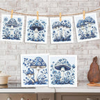 Blue Mushroom Swedish Dishcloths for Kitchen - 6PCS Mushroom Swedish Cloths for Washing Dishes, Reusable Dish Towels Gift for Home Party Cleaning, Funny Washable Cleaning Sponge Quick Drying