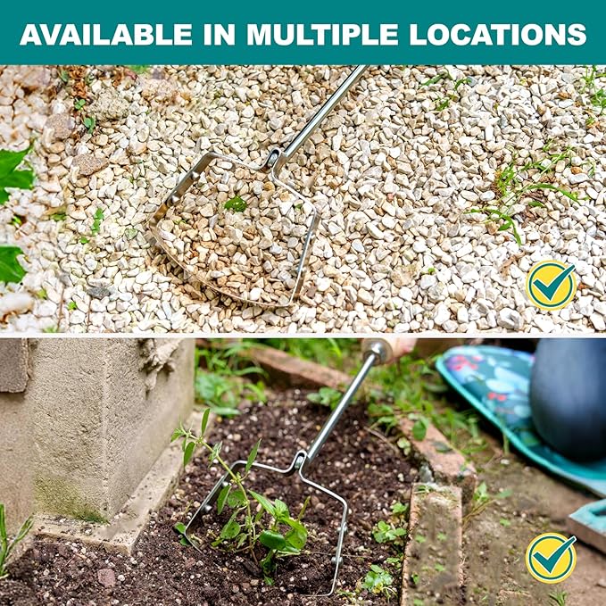 Berry&Bird Mini Hula Weeding Hoe 17.3''Stirrup Hoe Stainless Steel Weed Puller Tool Gardening Action Scuffle Loop Hoes Garden Tools with Wooden Hand Weeder Cultivator Cutting Roots Loosening Soil