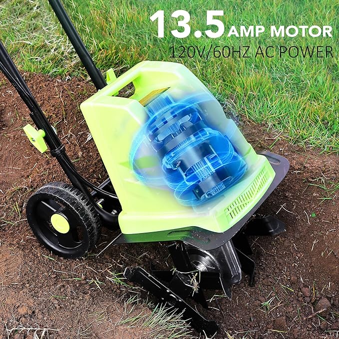12 Inch Small Electric Corded Garden Tiller Cultivator 13.5 AMP Power Rototiller for Gardening with Adjustable Wheels