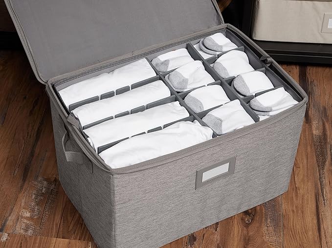 Covermates Keepsakes - Adjustable Zip-Top Storage Box - Configurable FlexGrid Compartments - Heavy Duty Polyester- Reinforced Handles - Stackable Design - Indoor Storage, Grey Heather