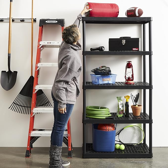 Gracious Living 72 Inch 5 Shelf Heavy Duty Light Weight Garage or Indoor Storage Unit Holds up to 150 Pounds with Easy Assembly (1 Pack), Black