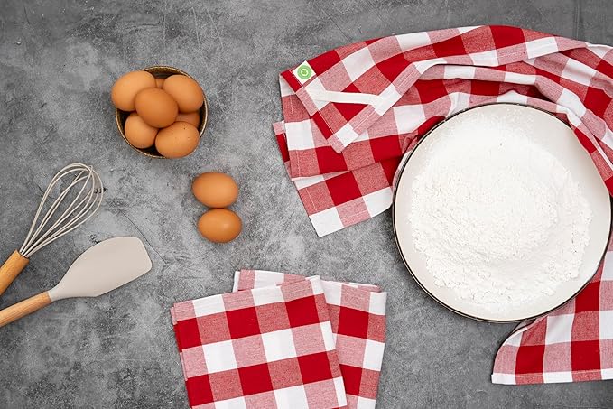 Red and White Christmas Plaid Kitchen Towels - 6 Pack, 20"x30", 100% Cotton, Red Checkered Dish Towels with Hanging Loop - Absorbent, Washable, Multipurpose Buffalo Plaid Tea Towels (6 Pack)