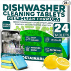 Sudstainables Dishwasher Cleaner and Deodorizer Tablets, 24 Pack – Dishwasher Cleaning Tablets for Odor and Buildup Removal, Descaler - 1-Year Supply