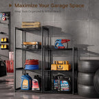 4-Tier Storage Shelves with Plastic Connectors – Metal Shelf Organizer for Pantry, Closet & Bathroom, Space-Saving Sturdy Shelving Unit Rack, Black, 17.3" x 12.8" x 42.9"