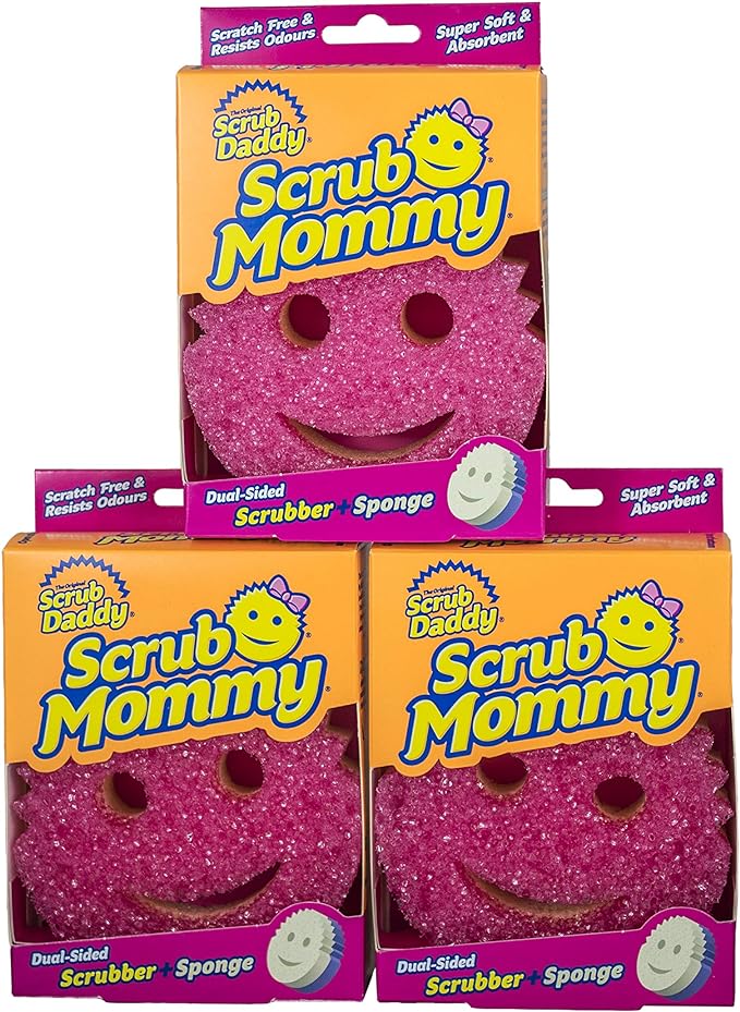 Scrub Daddy Scrub Mommy Dual Sided Cleaning Sponge 3 Pack - Firm Scrubber and Gentle Sponge - Pink