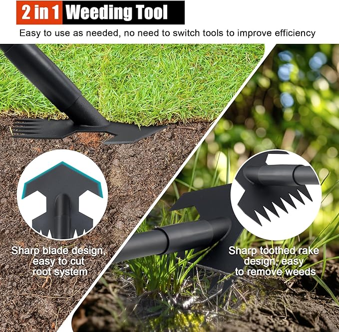 Hoe Garden Tool, Weeding Hoe Cultivator Long Handle 52", Heavy Duty Steel Scuffle Hoe for Lawn Yard Garden, Adjustable Rocket Shaped Weed Remover with Sharp Blade