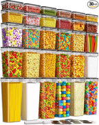 KEMETHY 30 PCS Airtight Food Storage Containers with Lids, Kitchen Pantry Organization and Storage, BPA-Free Plastic Scale Food Canisters for Cereal, Flour, Sugar, Dry Food, Include Labels & Marker
