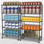 Folews 5 Tier Storage Shelves with Wheels - Adjustable Wire Shelving Unit Metal Shelves for Storage Rolling Utility Shelf Organizer Rack for Kitchen Garage Pantry Closet Laundry(14D x 36W x 75H)