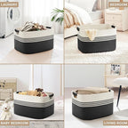 86L Extra Large Laundry Basket with Leather Handles for Living Room Storage, Woven Rope Baskets for Blanket, Kids Toy, Gifts, Wicker Hamper for Bedroom Dirty Clothes, 24"x16"x14" White Black