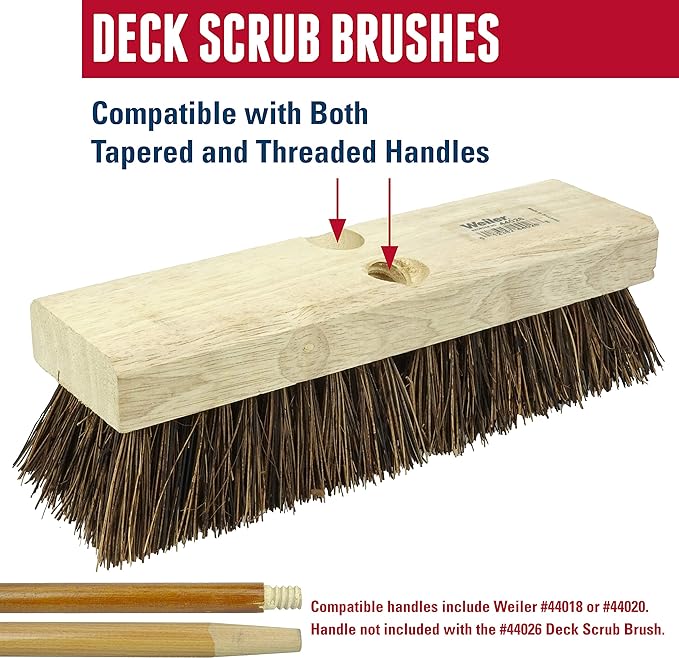 Weiler 44026 Heavy Duty Deck Scrub Brush with Natural Palmyra Bristles for Wooden Decks, Conrete Patios, and Other Rough Surfaces